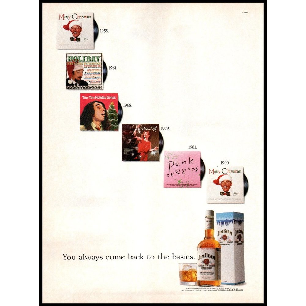 1991 Jim Beam Back to the Basics Bing Crosby Merry Christmas Vintage Print Ad